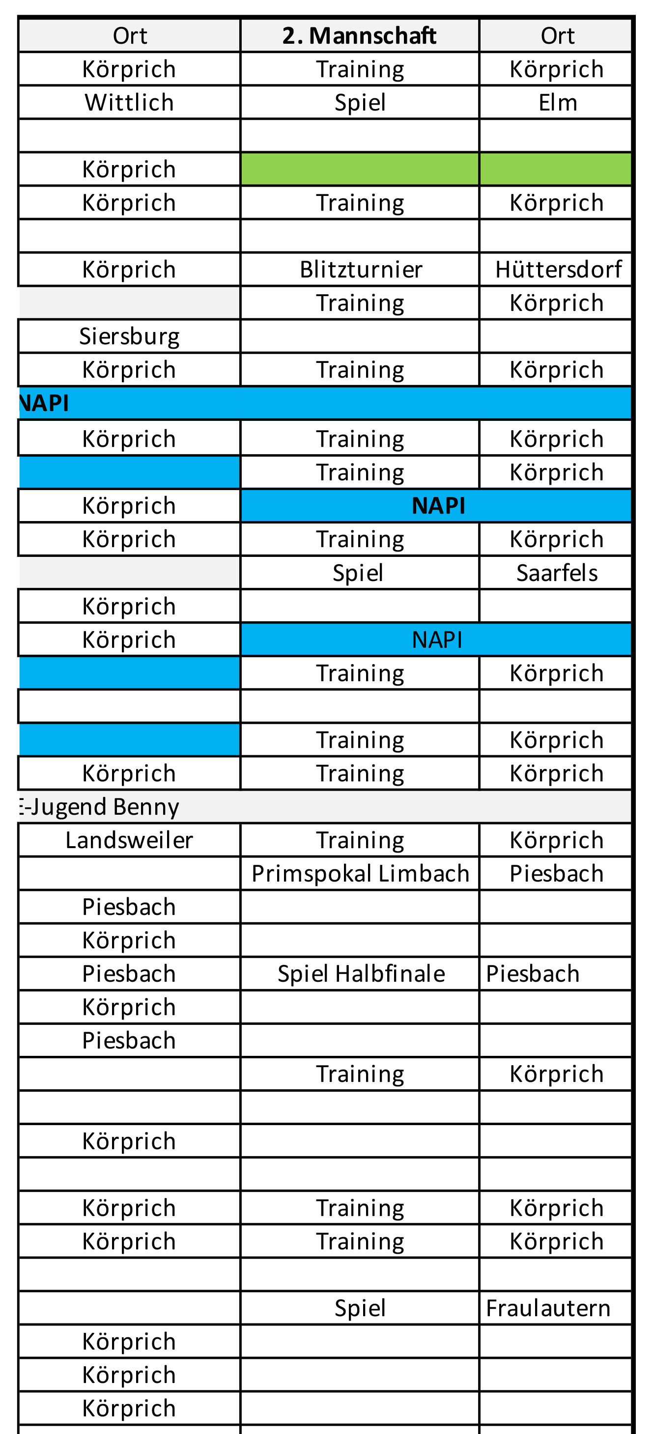 Trainingsplan 2M SG Korprich